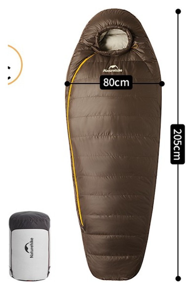 Спальник з натуральним пухом Naturehike Snowbird CNK2550WS014, p-р L, темно-коричневий 400 г, укр, укр