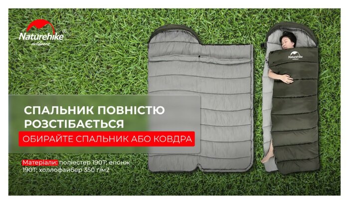 Спальник с капюшоном Naturehike U350 NH20MSD07, (1°C), правый, зеленый