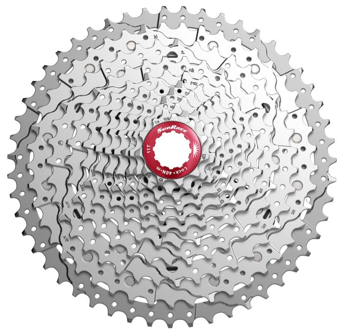 Кассета 11-k 11-46T SUN RACE MX8 MTB, алюминиевый паук, Metallic Silver