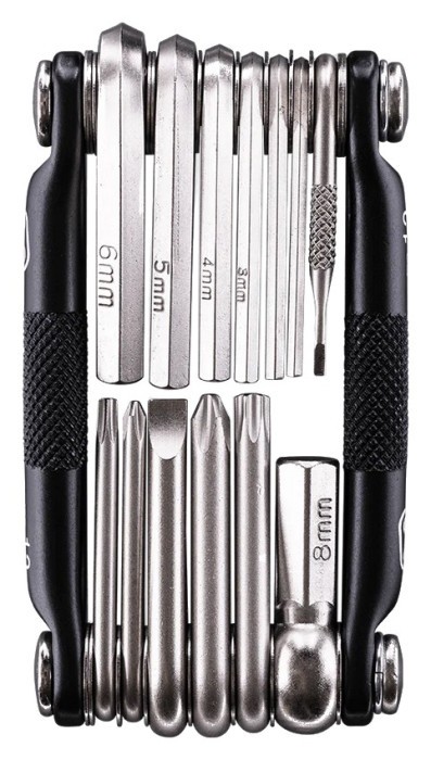 Мультитул Crankbrothers M13, 2/2.5/3/4/5/6/8мм, T10, T25, Phillips #1 #2, flat #2, инструмент для бескамерных шин, черный