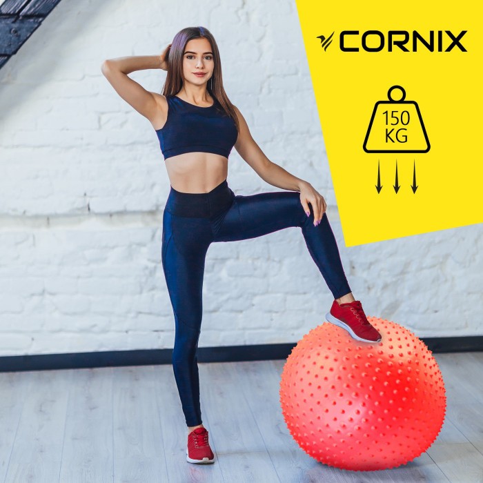 М'яч для фітнесу (фітбол) Cornix 55 см масажний Anti-Burst XR-0470 Red