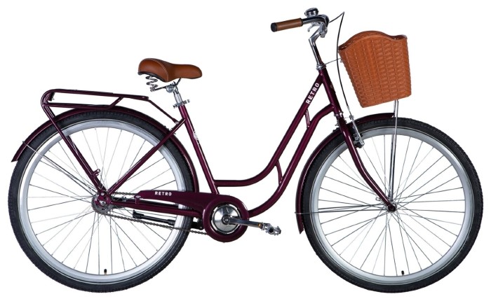 Велосипед ST 28" Dorozhnik RETRO Velosteel рама-" с багажником задн St с корзиной Pl с крылом St 2024 (малиновый)