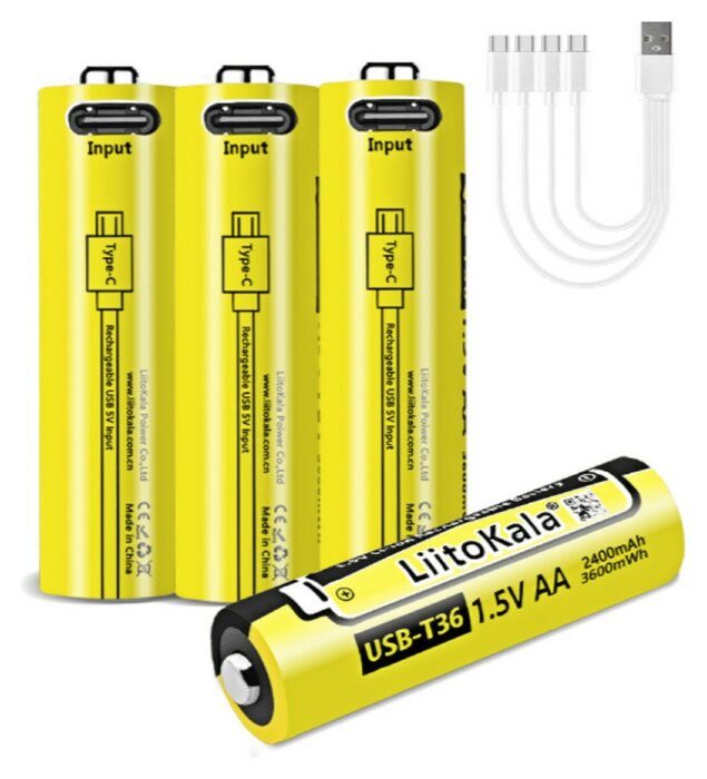 Набор аккумуляторов с 4шт LiitoKala USB-T36 + USB Type-C кабель зарядки