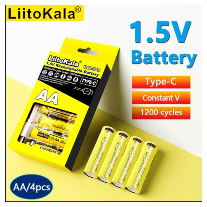 Набор аккумуляторов с 4шт LiitoKala USB-T36 + USB Type-C кабель зарядки