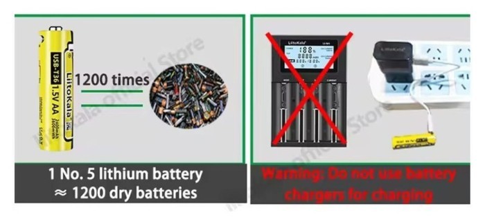 Набор аккумуляторов с 4шт LiitoKala USB-T36 + USB Type-C кабель зарядки