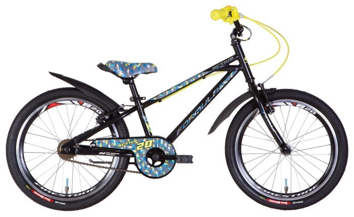 Велосипед ST 20" Formula ACTIVE Vbr рама-10" черный 2024 крылья, подножка, звонок