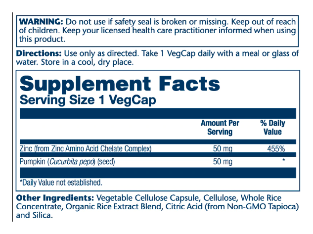Zinc 50mg - 100 vcaps