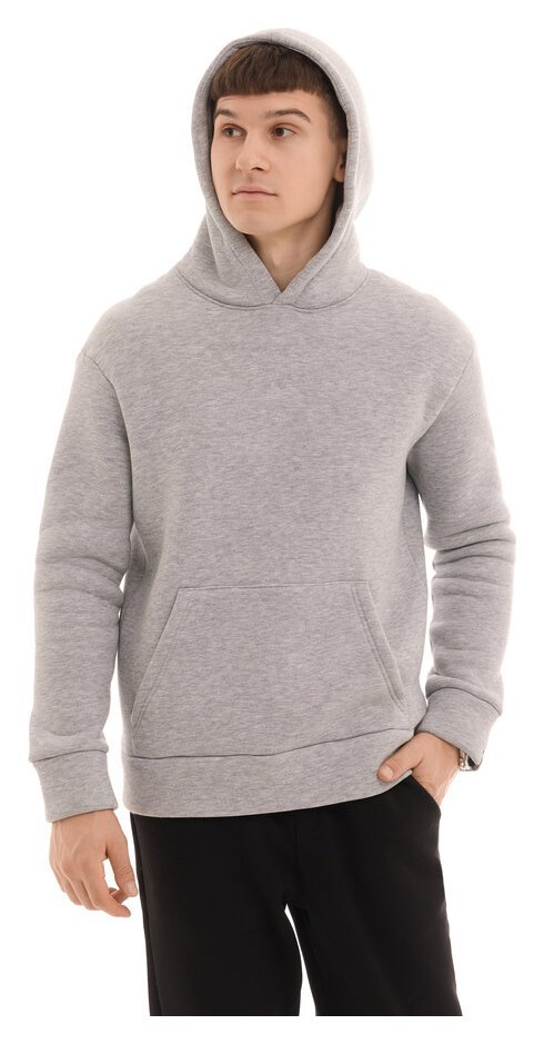 Теплое мужское худое на флисе с капюшоном серое меланжевое Pobedov 008 ЗИМА