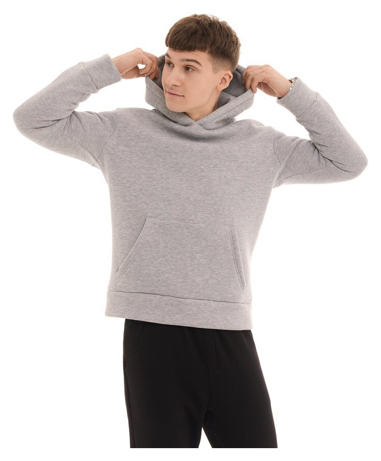 Теплое мужское худое на флисе с капюшоном серое меланжевое Pobedov 008 ЗИМА