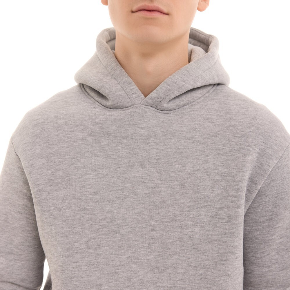 Теплое мужское худое на флисе с капюшоном серое меланжевое Pobedov 008 ЗИМА