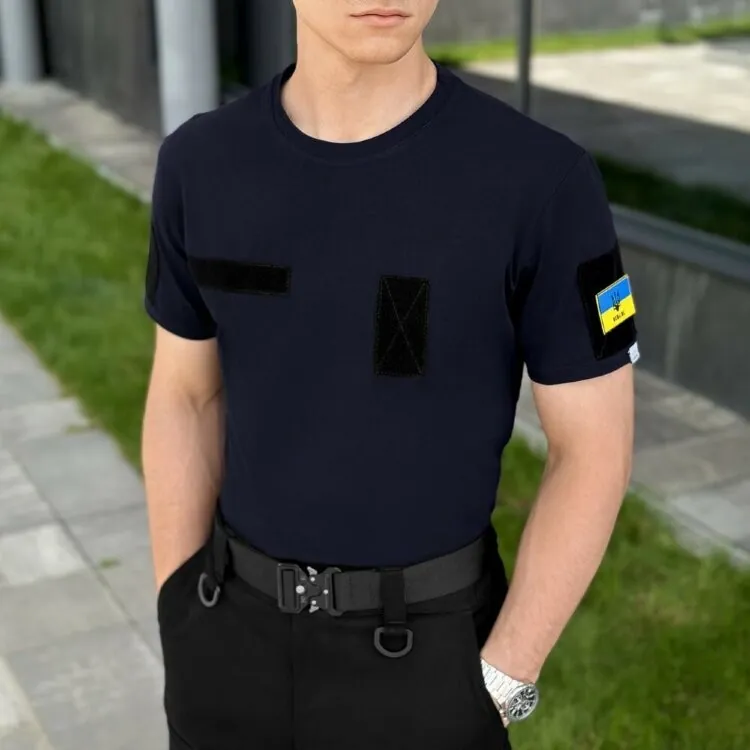 Футболка чоловіча однотонна темно-синя Pobedov Peremoga Військова (S)