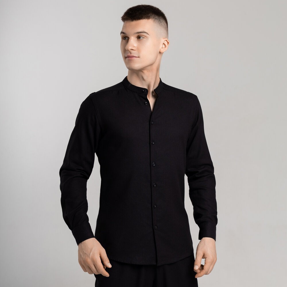 Сорочка чоловіча з довгим рукавом чорна Pobedov Orion