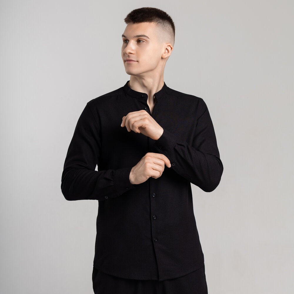 Сорочка чоловіча з довгим рукавом чорна Pobedov Orion
