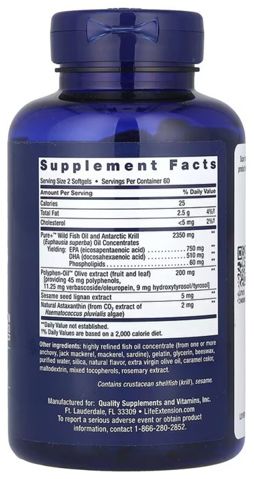 Super Omega-3 Plus EPA/DHA Fish Oil, Sezame Lignans, Olive Extract, Krill & Astaxanthin - 120 softgels