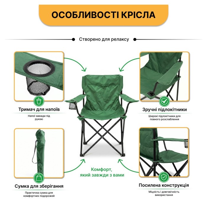 Розкладне туристичне крісло LEOBRO Lite Green (LB-1076)