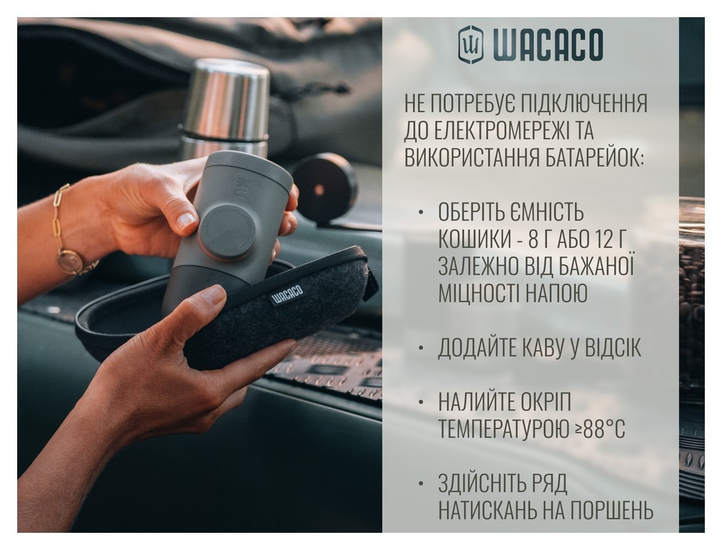 Портативная эспрессо-кофеварка Wacaco Minipresso GR2, механическая, для молотого кофе