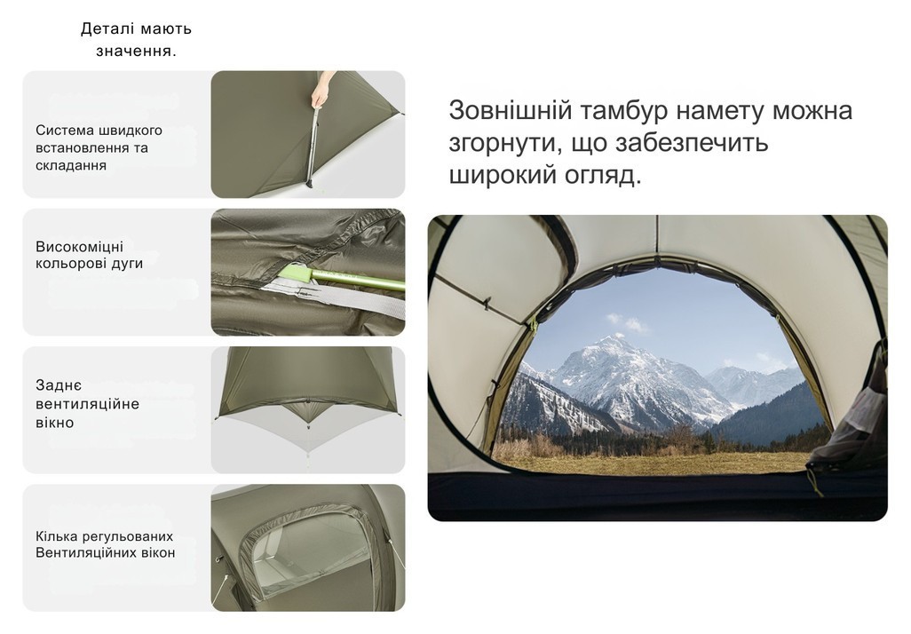 Палатка трехместная Naturehike Opalus, UL, CNK2450WS036, темно-зеленая