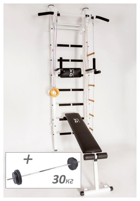 Шведская стенка со съемным турником RN-Sport Demix + Штанга (30 кг)