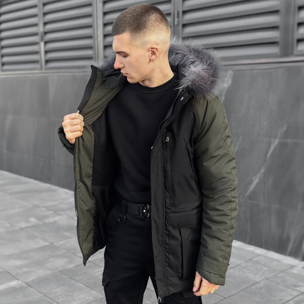 Парка чоловіча зимова з капюшоном Pobedov Seniora Udacha Gray