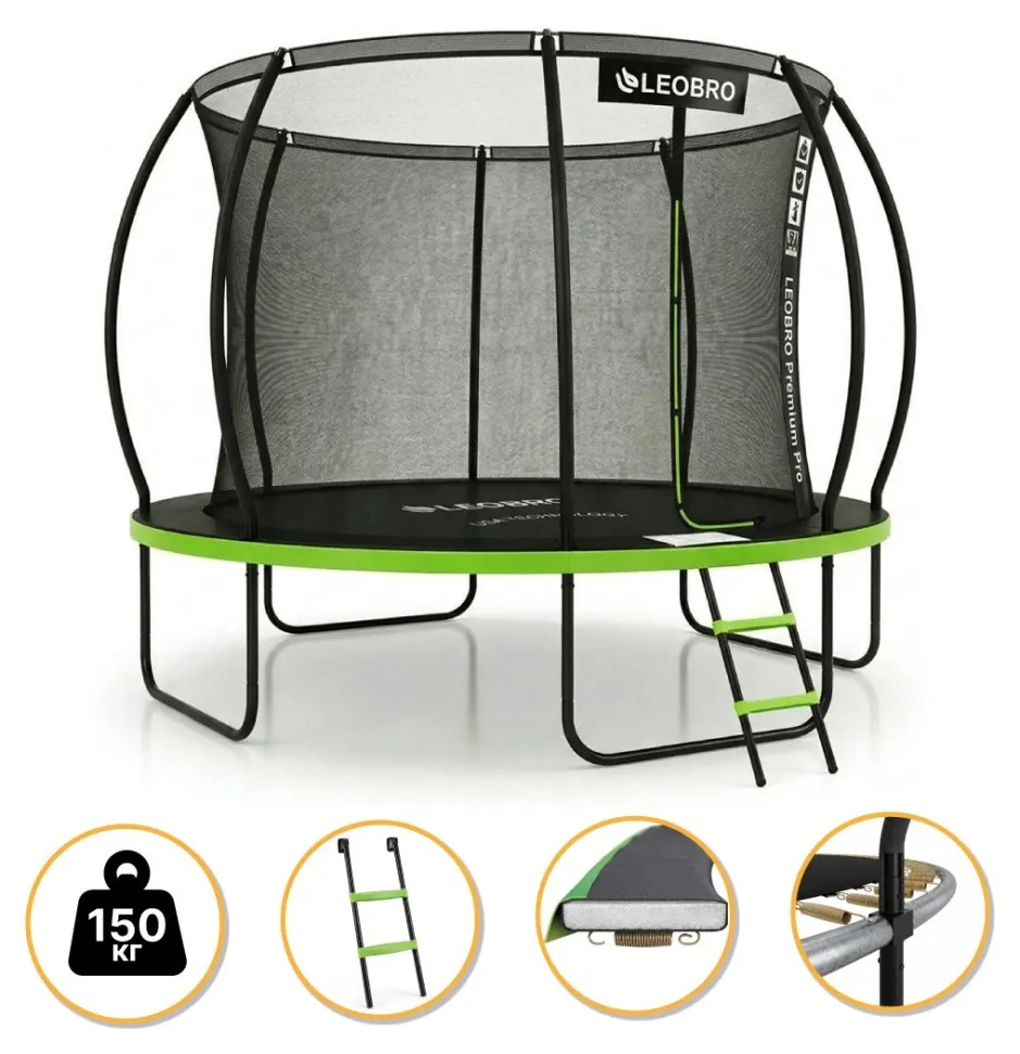 Батут з внутрішньою захисною сіткою 374 см LEOBRO Premium Pro 12FT GREEN (LB-1101) (LEO_LB-1101)
