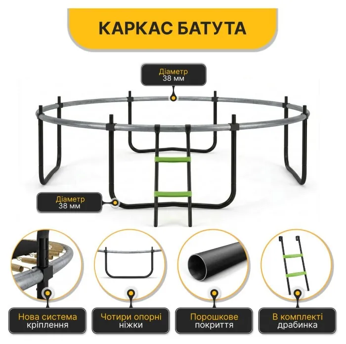 Батут з внутрішньою захисною сіткою 374 см LEOBRO Premium Pro 12FT GREEN (LB-1101)
