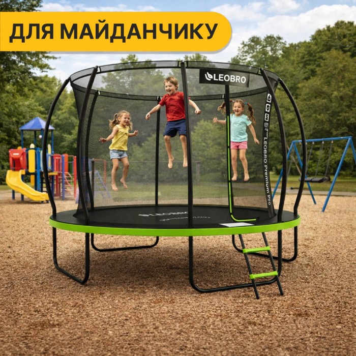 Батут з внутрішньою захисною сіткою 374 см LEOBRO Premium Pro 12FT GREEN (LB-1101)