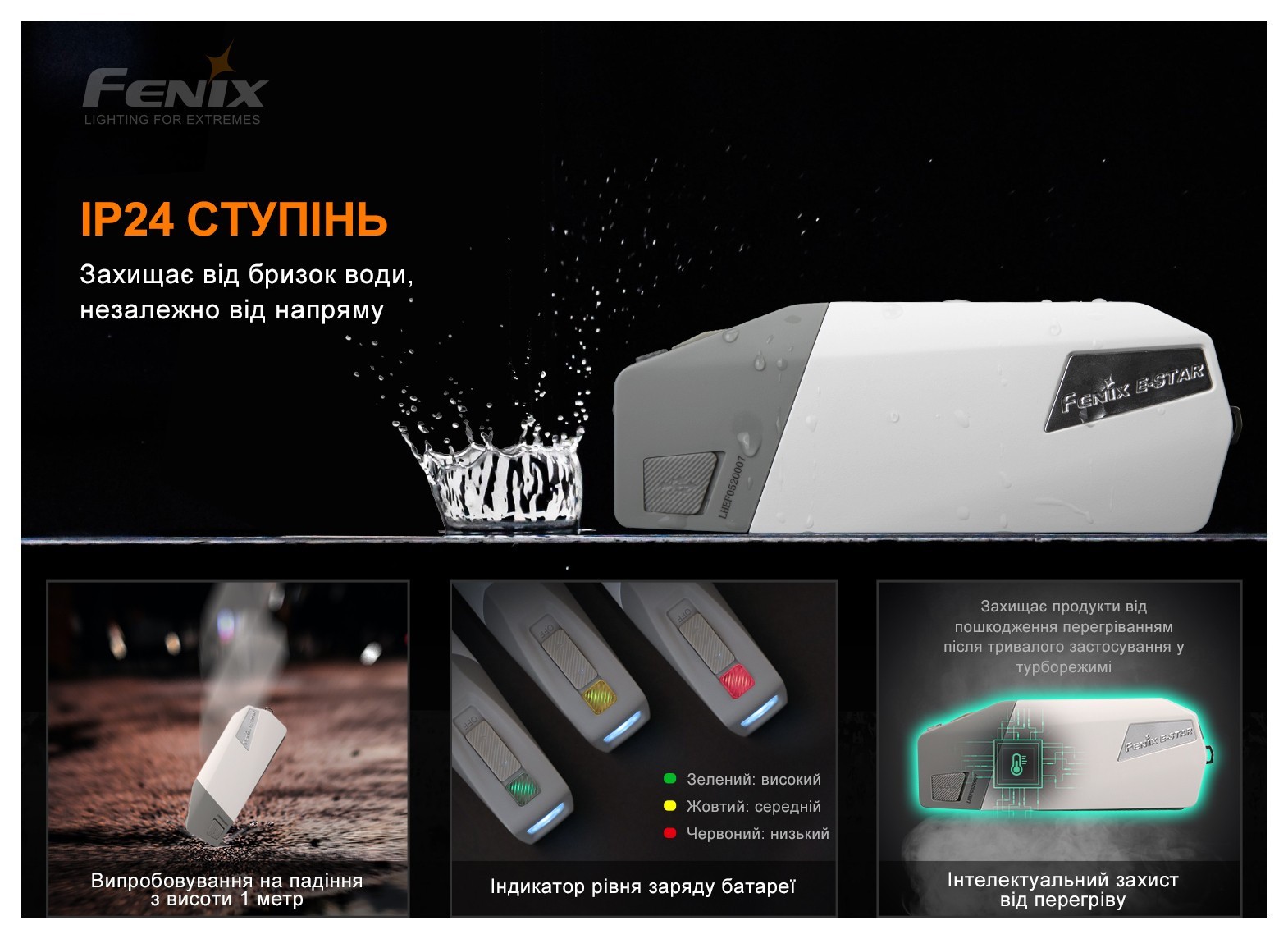 Ліхтар ручний з автономним живленням Fenix E-STAR, укр, укр