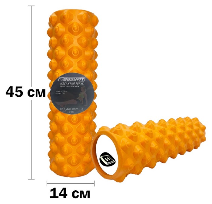 Масажний ролик EasyFit Grid Roller Extreme 45 см Помаранчевий, укр, укр