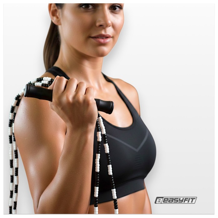 Бисерная скакалка EasyFit FreeRope 2,7м (черно-белая)