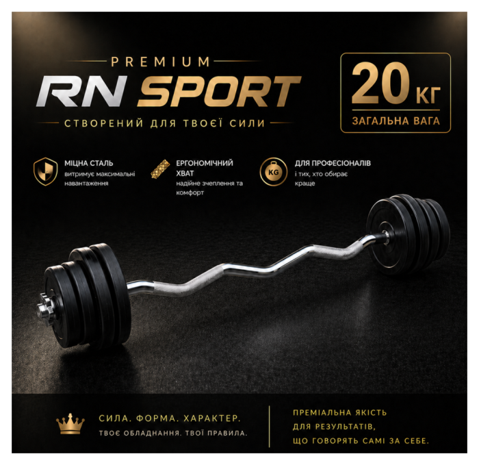 Штанга разборная W-образная Rn-Sport 20 кг с пластиковым покрытием.