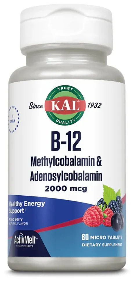 B-12 Methylcobalamin and Adenosylcobalamin 2000mcg - 60 tabs