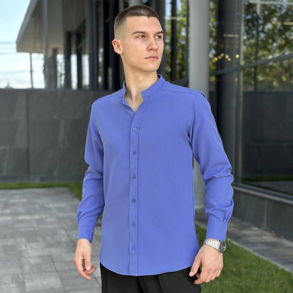 Блакитна сорочка для чоловіків з довгим рукавом з ґудзиками Pobedov Legend, укр, укр