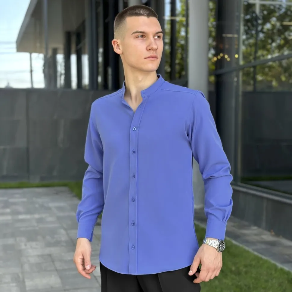 Блакитна сорочка для чоловіків з довгим рукавом з ґудзиками Pobedov Legend (S)