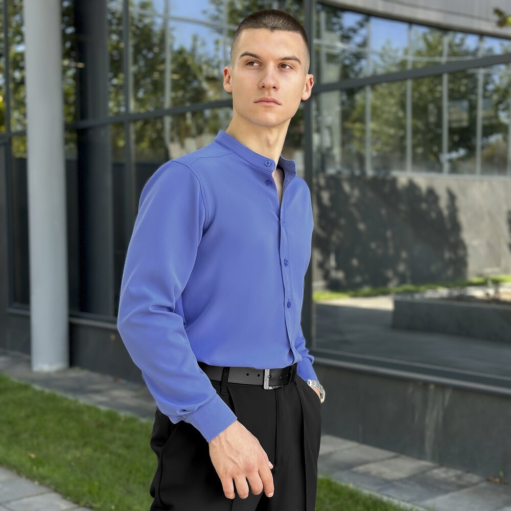 Блакитна сорочка для чоловіків з довгим рукавом з ґудзиками Pobedov Legend, укр, укр