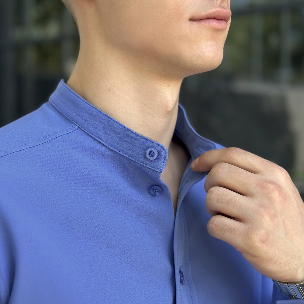 Блакитна сорочка для чоловіків з довгим рукавом з ґудзиками Pobedov Legend, укр, укр