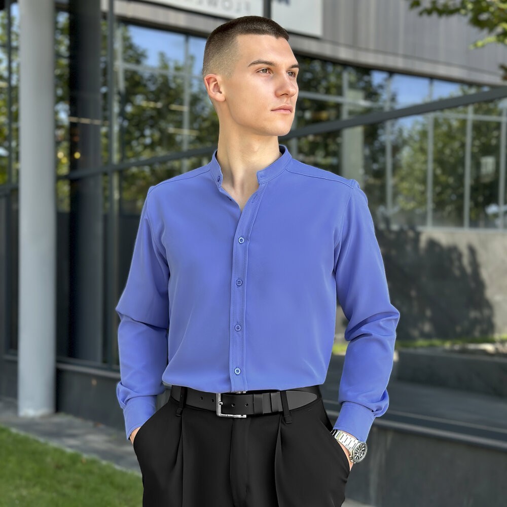 Блакитна сорочка для чоловіків з довгим рукавом з ґудзиками Pobedov Legend, укр, укр