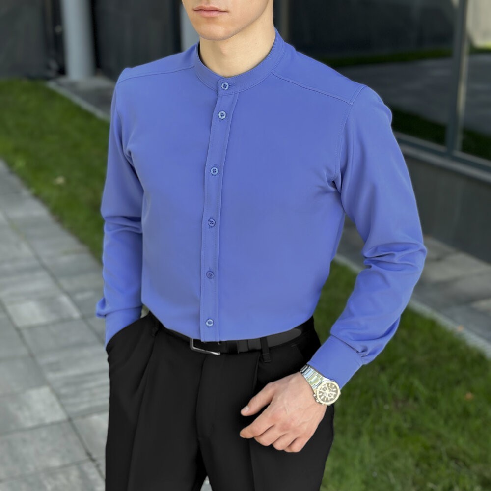 Блакитна сорочка для чоловіків з довгим рукавом з ґудзиками Pobedov Legend, укр, укр