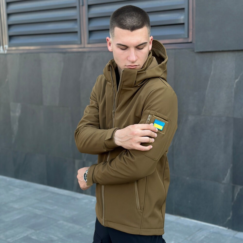 Куртка чоловіча демісезонна з капюшоном койот Pobedov Motive, укр, укр