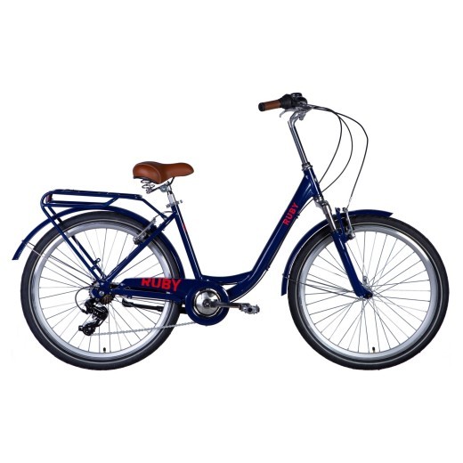 Велосипед AL 26&quot; Dorozhnik RUBY AM Vbr рама- &quot; с багажником задн St с крылом St 2024 (темно-синій) — 