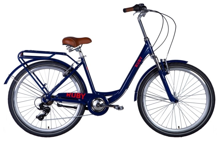 Велосипед AL 26" Dorozhnik RUBY AM Vbr рама-" з багажником задн St з крилом St 2024 (темно-синій), укр, укр