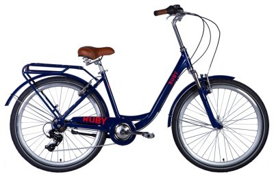 Велосипед AL 26" Dorozhnik RUBY AM Vbr рама-" с багажником задн St с крылом St 2024 (темно-синий)