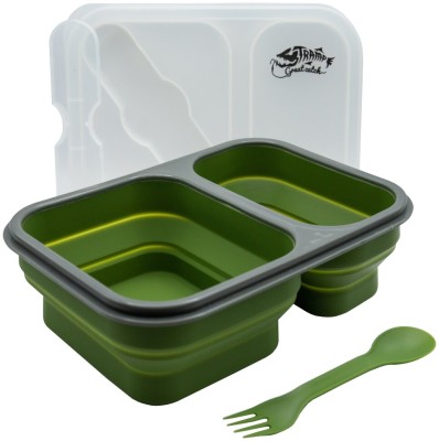 Контейнер TRAMP складной силиконовый 2 отдела с крышкой защелкой 900мл (с ложкой-выделкой) , Оливковый