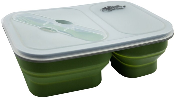 Контейнер TRAMP складной силиконовый 2 отдела с крышкой защелкой 900мл (с ложкой-выделкой) , Оливковый