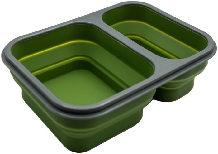 Контейнер TRAMP складаний силіконовий 2 відділи з кришкою защіпкою 900мл  (з ложкою-виделкою) , Оливковий, укр, укр