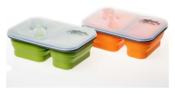 Контейнер TRAMP складаний силіконовий 2 відділи з кришкою защіпкою 900мл  (з ложкою-виделкою) , Оливковий, укр, укр