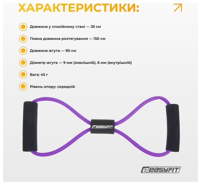 Эспандер EasyFit восьмерка трубчатая фиолетовая