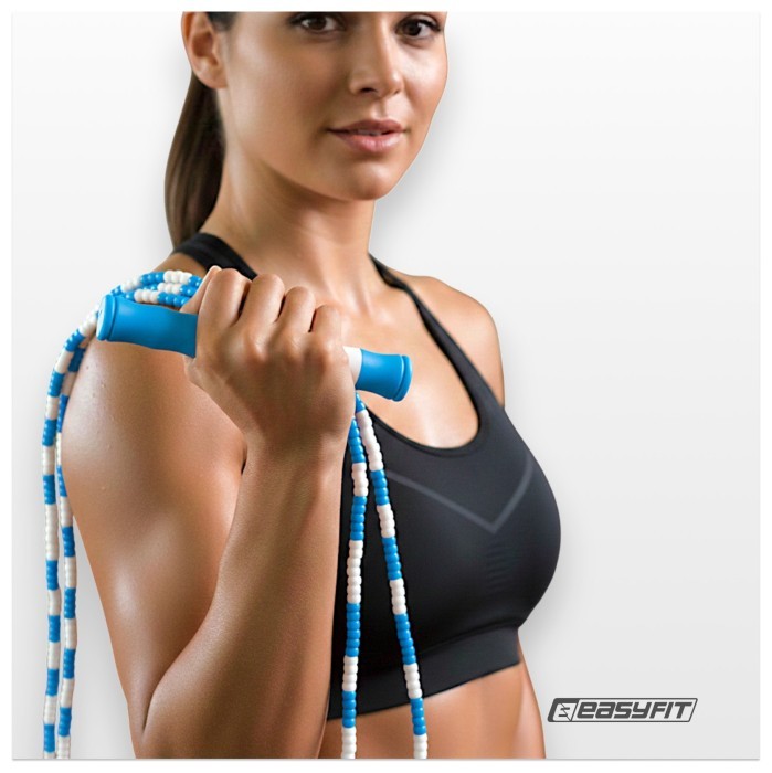 Бісерна скакалка EasyFit  FreeRope 2,7 м (біло-блакитна)