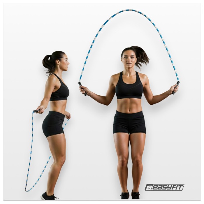 Бісерна скакалка EasyFit  FreeRope 2,7 м (біло-блакитна)