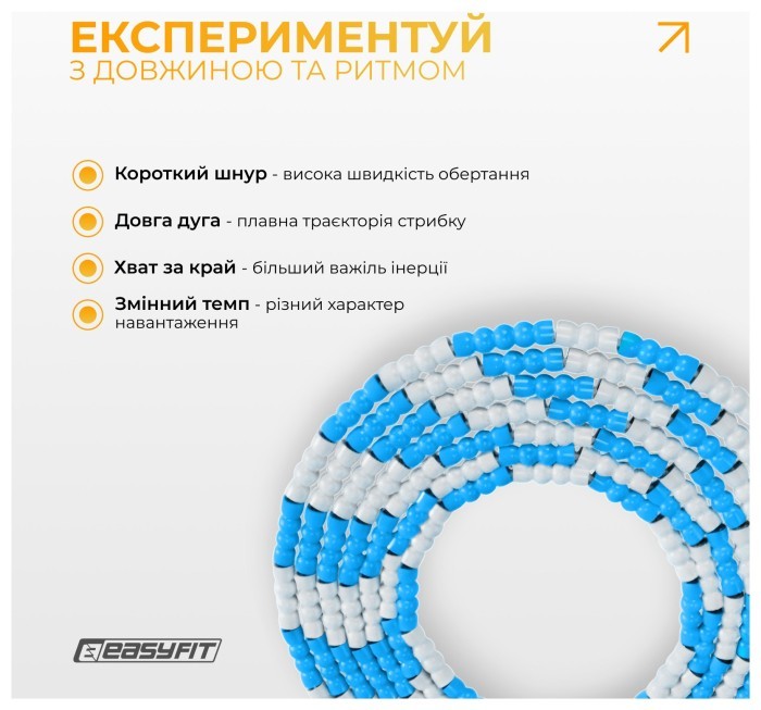 Бісерна скакалка EasyFit  FreeRope 2,7 м (біло-блакитна), укр, укр