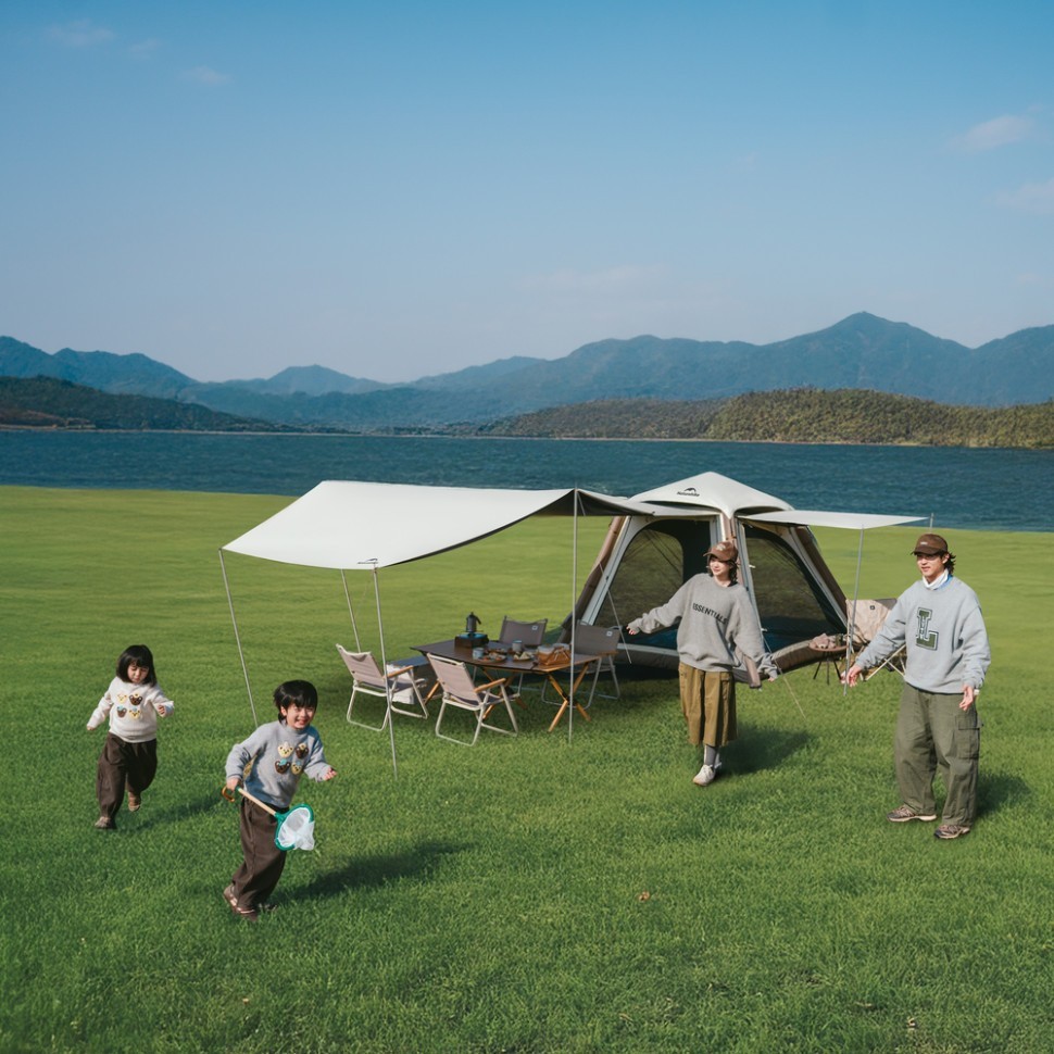 Палатка четырехместная автоматическая надувная с тентом Naturehike Ango CNK2550WS017, серая